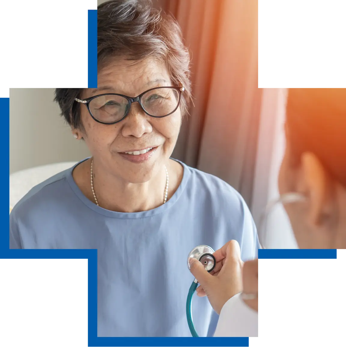 photo of patient and doctor with stethoscope